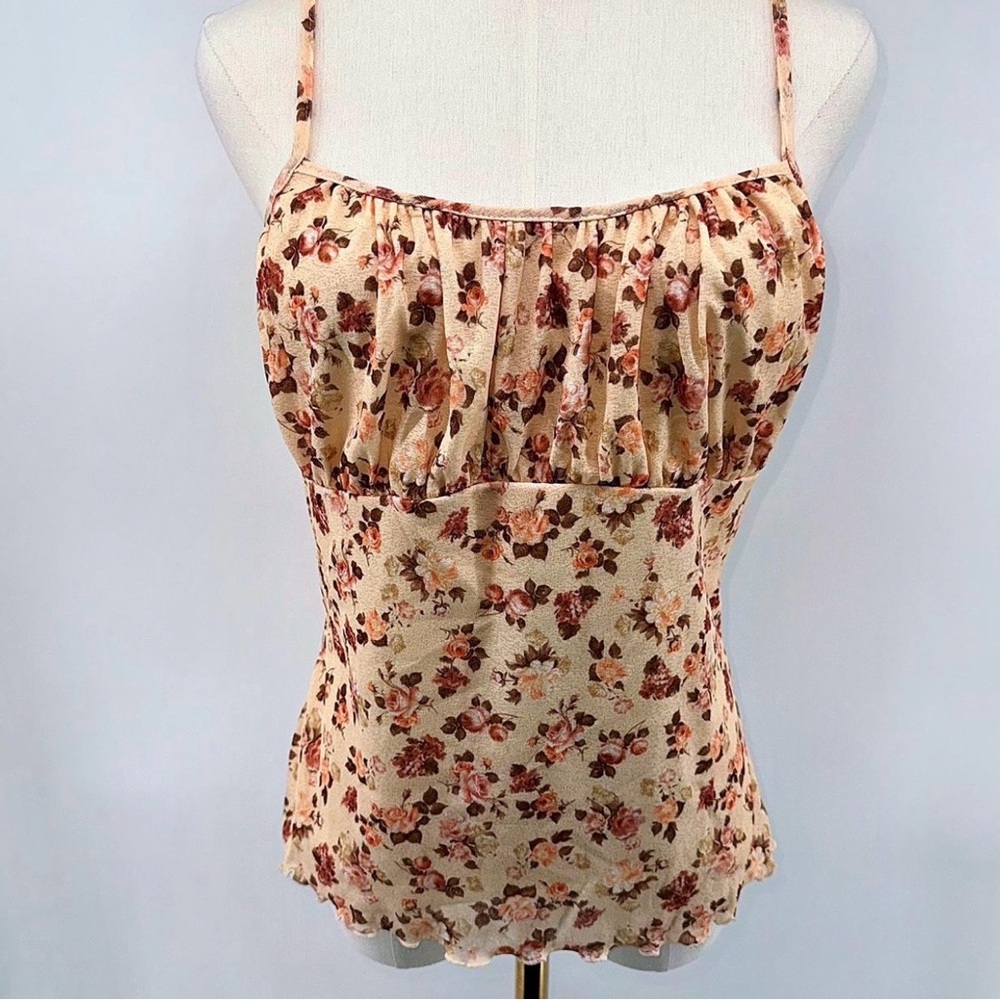 Y2K Boho Cream Floral Mesh Tank Top